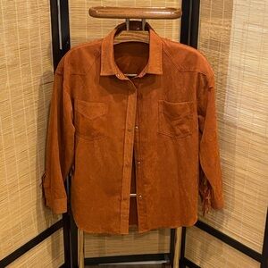 Women's Fringe Rust Button Down Shirt